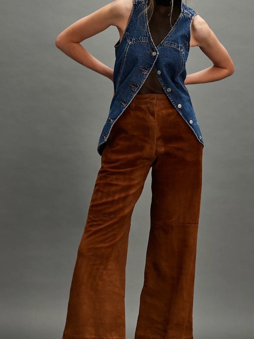 Free People Understated Leather Suede Dream Pants Saddle Brown L NWT